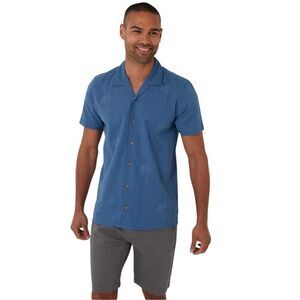 Threadbare Mens Embroidered Short-Sleeved Shirt / Denim